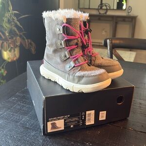 Sorel Kids Gray and Pink Snow Boots